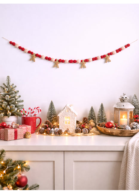 Handcrafted Gingerbread & Peppermint Wool Felt Holiday Garland