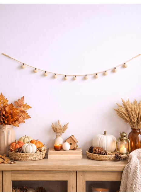 Handcrafted Minimalist Cream Wool Felt Pumpkin Garland
