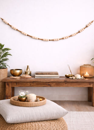 Handcrafted Rustic Artisan Wool Felt and Wood Bead Garland