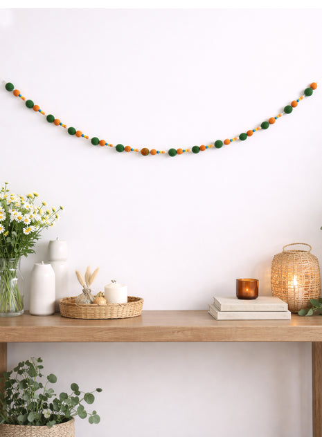 Handcrafted Earthy Harvest Wool Felt Pom-Pom Garland