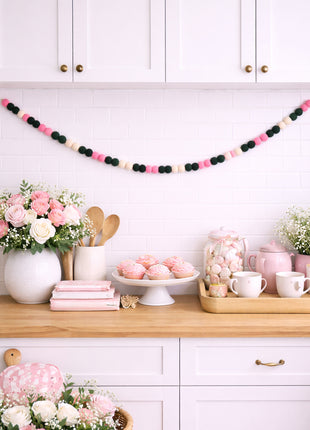 Handcrafted Festive Rainbow Wool Felt Pom-Pom Garland