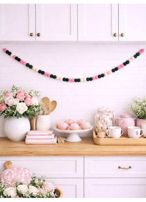 Handcrafted Festive Rainbow Wool Felt Pom-Pom Garland