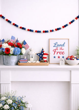 Handcrafted Americana Wool Felt Pom-Pom Garland