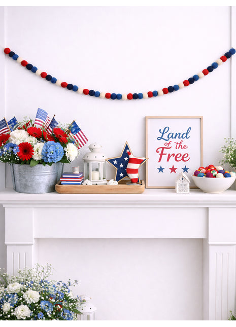 Handcrafted Americana Wool Felt Pom-Pom Garland