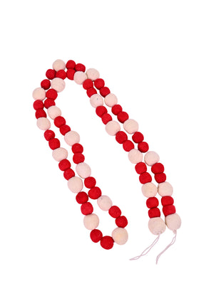 Handcrafted Festive Candy Cane Wool Felt Pom-Pom Garland