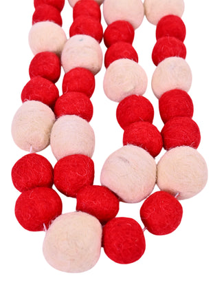 Handcrafted Festive Candy Cane Wool Felt Pom-Pom Garland