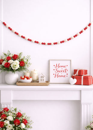 Handcrafted Festive Candy Cane Wool Felt Pom-Pom Garland