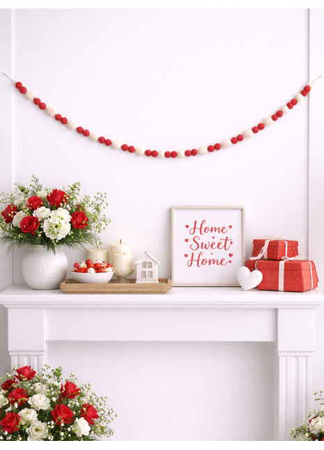 Handcrafted Festive Candy Cane Wool Felt Pom-Pom Garland