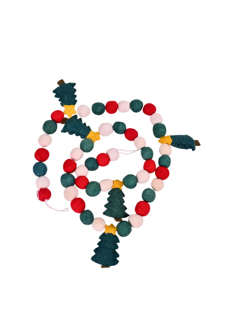 Handcrafted Festive Evergreen Wool Felt Christmas Garland