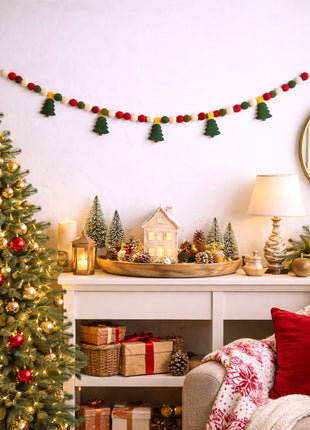 Handcrafted Festive Evergreen Wool Felt Christmas Garland