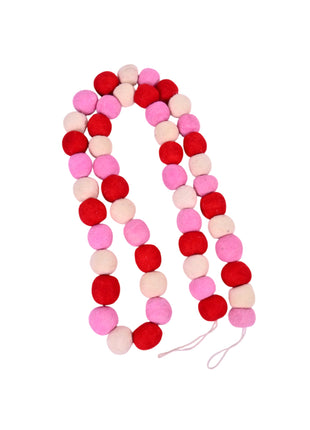 Handcrafted Romantic Blush & Crimson Wool Felt Pom-Pom Garland