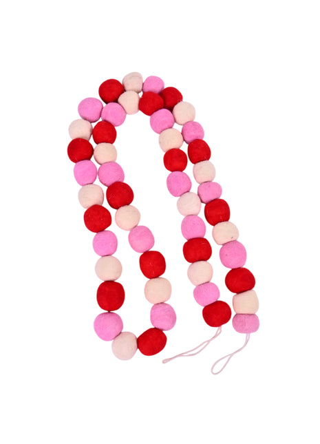 Handcrafted Romantic Blush & Crimson Wool Felt Pom-Pom Garland