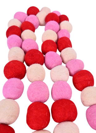 Handcrafted Romantic Blush & Crimson Wool Felt Pom-Pom Garland