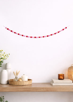 Handcrafted Romantic Blush & Crimson Wool Felt Pom-Pom Garland