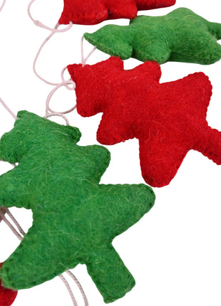 Handmade Wool Felt Christmas Tree Garland, Evergreen Rustic Scandinavian Decor
