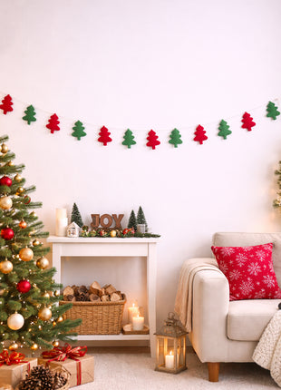 Handmade Wool Felt Christmas Tree Garland, Evergreen Rustic Scandinavian Decor