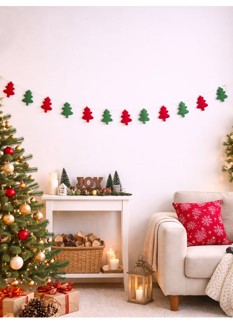 Handmade Wool Felt Christmas Tree Garland, Evergreen Rustic Scandinavian Decor