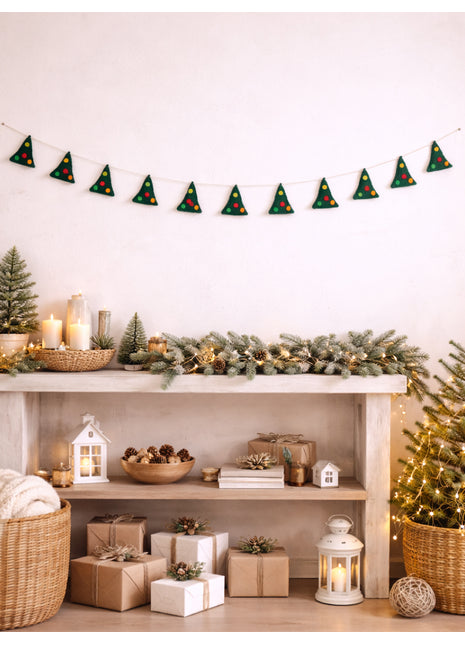 Handcrafted Whimsical Christmas Tree Wool Felt Holiday Garland