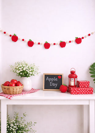 Playful Apple-Themed Wool Felt Garland for Cheerful Home Decor