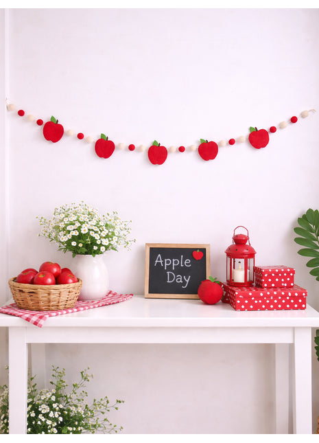 Playful Apple-Themed Wool Felt Garland for Cheerful Home Decor
