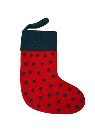 Handmade Wool Felt Christmas Stocking – Festive Red & Green Holiday Hanging Décor