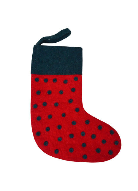 Handmade Wool Felt Christmas Stocking – Festive Red & Green Holiday Hanging Décor