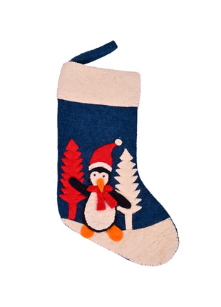 Handcrafted Wool Felt Penguin Christmas Stocking