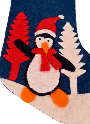 Handcrafted Wool Felt Penguin Christmas Stocking