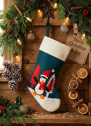 Handcrafted Wool Felt Penguin Christmas Stocking