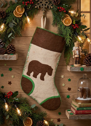 Handcrafted Wool Felt Christmas Stocking with Rustic Woodland Charm