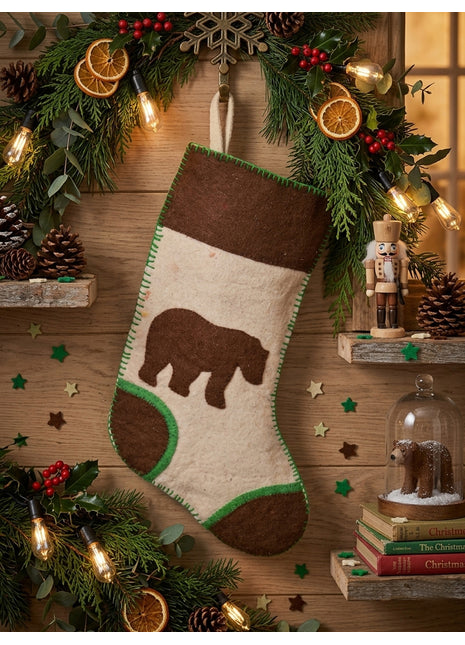 Handcrafted Wool Felt Christmas Stocking with Rustic Woodland Charm