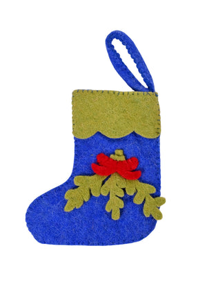 Handmade Wool Felt Mistletoe Mini Stocking Ornament