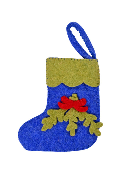 Handmade Wool Felt Mistletoe Mini Stocking Ornament