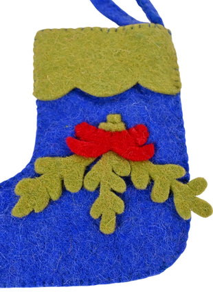 Handmade Wool Felt Mistletoe Mini Stocking Ornament