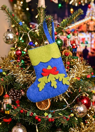 Handmade Wool Felt Mistletoe Mini Stocking Ornament