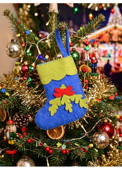 Handmade Wool Felt Mistletoe Mini Stocking Ornament