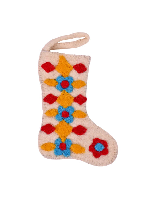 Handmade Wool Felt Christmas Stocking with Festive Floral Embroidery