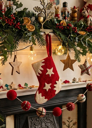 Artisan Wool Felt Starry Night Mini Stocking