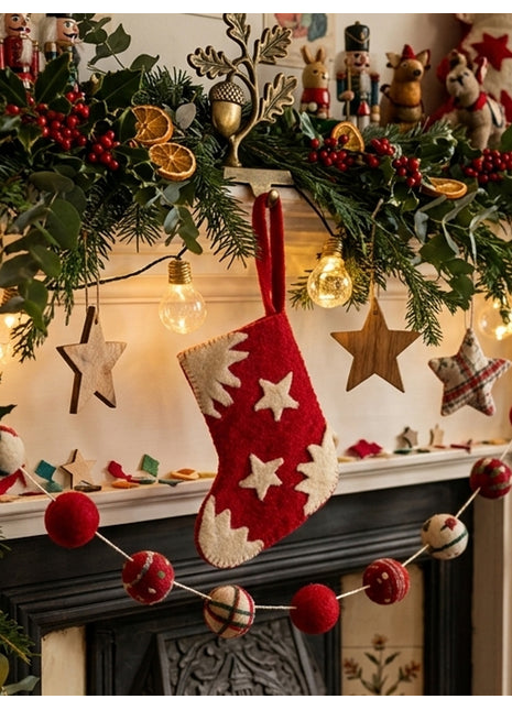 Artisan Wool Felt Starry Night Mini Stocking