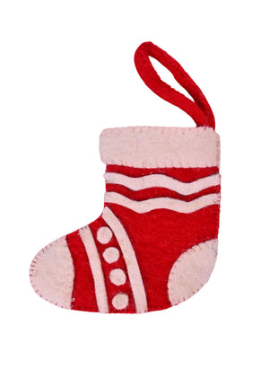 Classic Handmade Wool Felt Christmas Stocking with Festive Red & Ivory Design