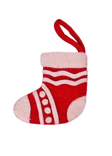 Classic Handmade Wool Felt Christmas Stocking with Festive Red & Ivory Design