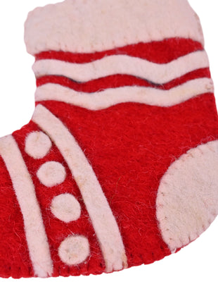 Classic Handmade Wool Felt Christmas Stocking with Festive Red & Ivory Design