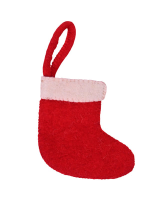 Classic Handmade Wool Felt Christmas Stocking with Festive Red & Ivory Design