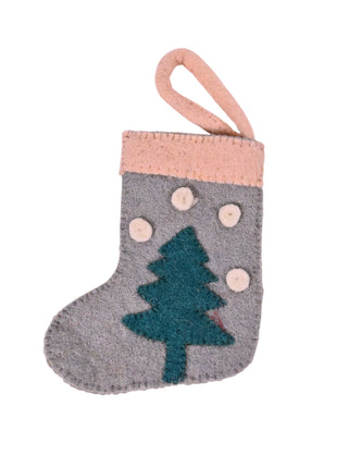 Handcrafted Wool Felt Snowy Pine Mini Stocking