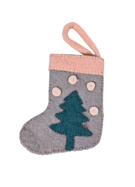 Handcrafted Wool Felt Snowy Pine Mini Stocking