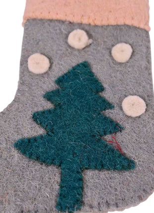 Handcrafted Wool Felt Snowy Pine Mini Stocking