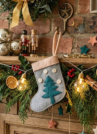 Handcrafted Wool Felt Snowy Pine Mini Stocking
