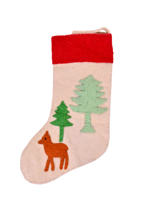 Handcrafted Wool Felt Forest Reindeer Christmas Stocking