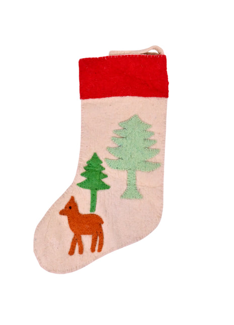 Handcrafted Wool Felt Forest Reindeer Christmas Stocking