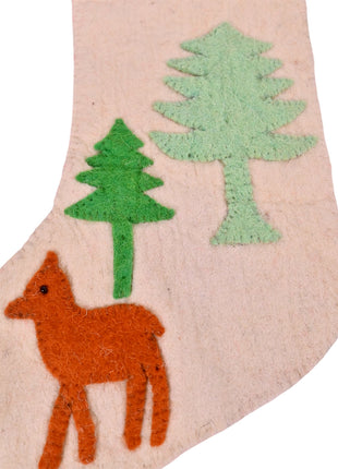 Handcrafted Wool Felt Forest Reindeer Christmas Stocking